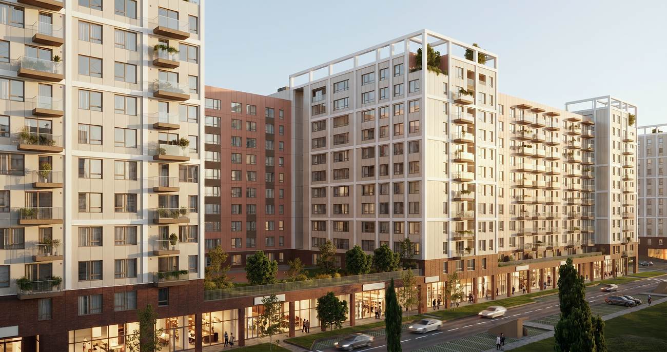 Front comercial cu vitraje ample, lumina serii